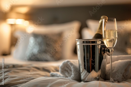 Champagne by bed for honeymoon