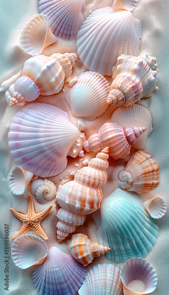 Pastel seashell collection, 3d wallpaper Pastel seashell collection, 3d wallpaper