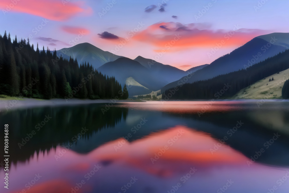 Bergsee bei Sonnenuntergang - Reflexionen und Alpenglühen