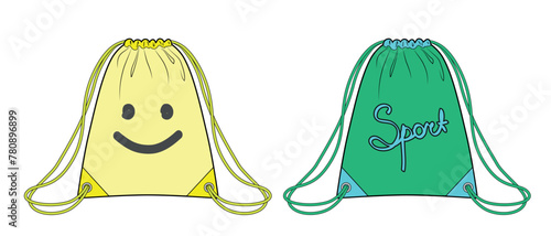 Set of pouch drawstring bag, with prints.