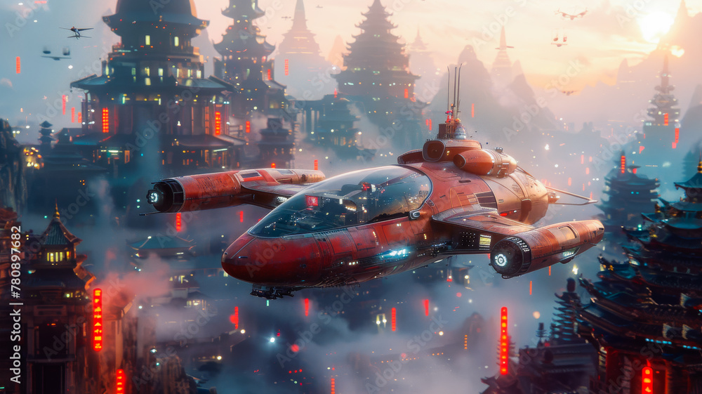 Futuristic Flying Cars over a Metropolis Futuristic Flying Cars over a Metropolis
