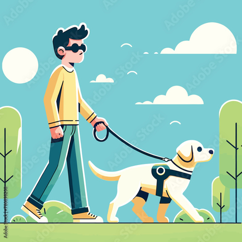 guide dog helping a blind person walking in the park