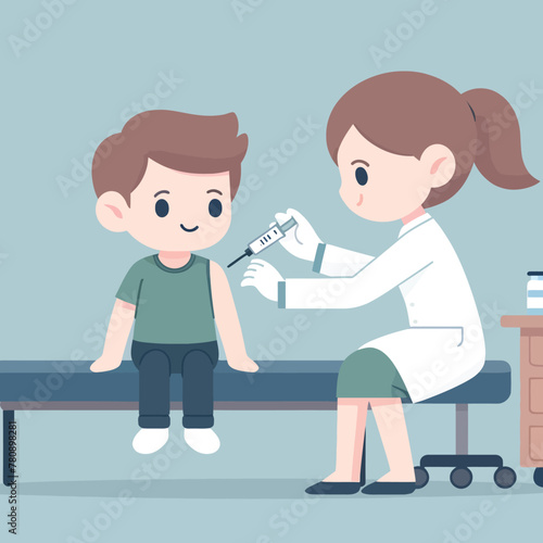 cartoon illustration of a child receiving an immunization