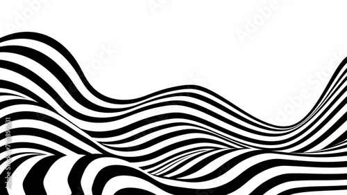 Fototapeta Naklejka Na Ścianę i Meble -  Abstract stripe wave with black and white line pattern. 3d optical op art background in trendy Y2k psychedelic style. Vector illustration 