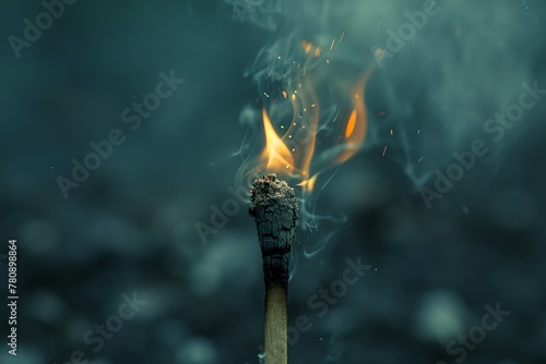 Burning match, flames and heat as it ignites, symbolizing ignition, transformation, and beginning of something new © inspiretta