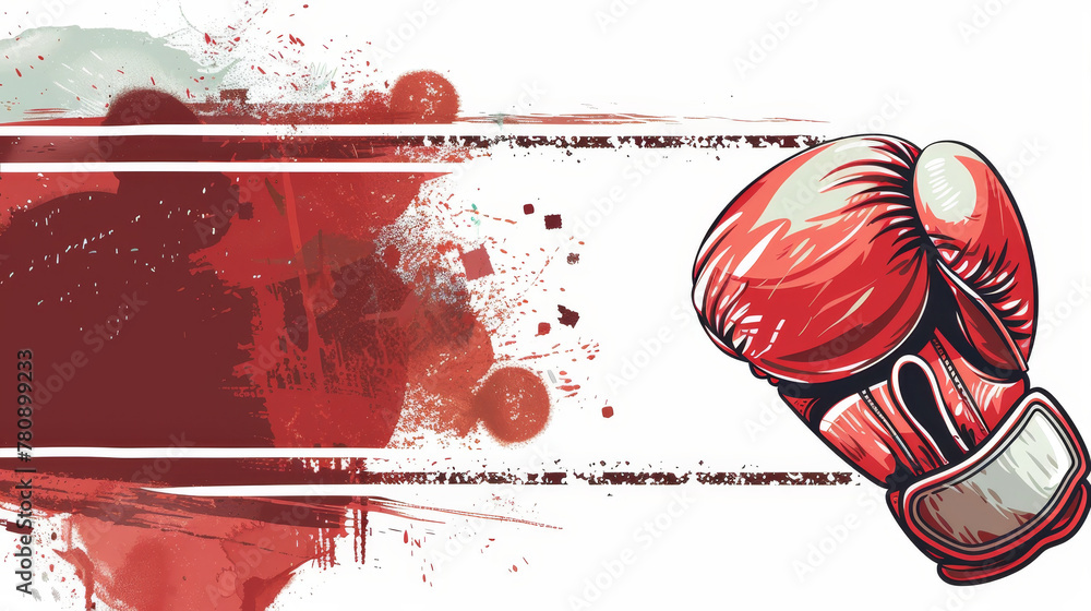 Red boxing glove with a dynamic paint splatter on abstract background ...