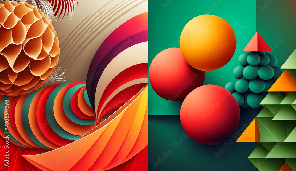 Obraz premium Abstract Fur and Geometric Design. Creative Composition