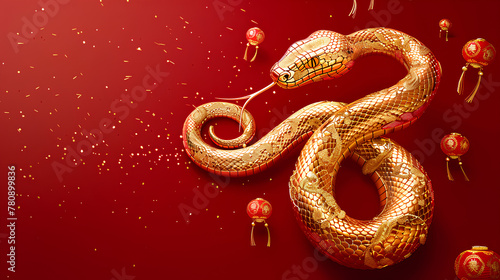 Chinese New Year, year of the snake. Chinese snake on a red background, with copy space