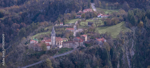Škocjan village on the plateau over sinkhole Velika dolina  in Škocjan caves park in Karst region, Slovenia
