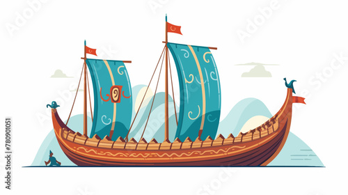 Ancient viking scandinavian draccar Norman ship sai