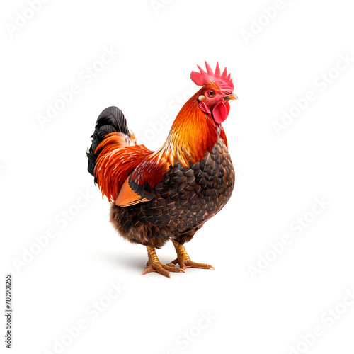 Majestic Red and Black Rooster on White Floor. Generative AI