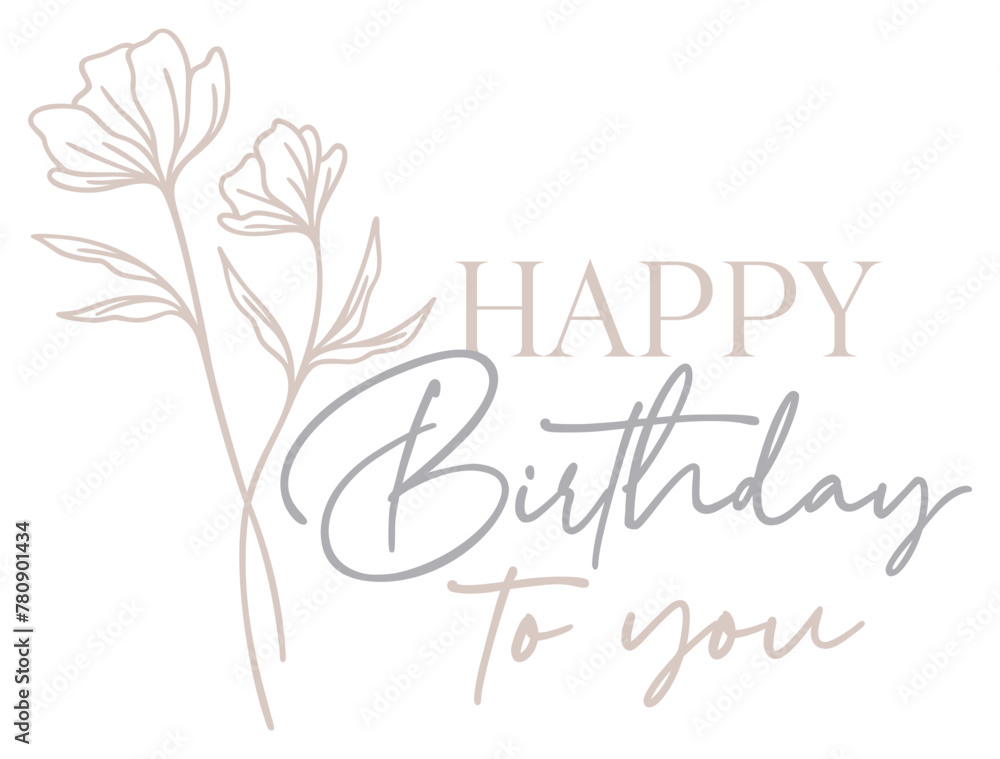 Happy Birthday To You | Floral Bouquet Line Art | Wildflower Design | Vector Illustration