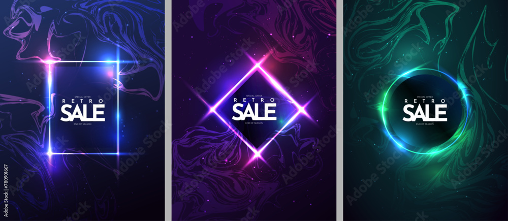Vector illustration. Dark liquid pattern. Marble effect background. Design elements for poster, book or magazine cover, flyer, layout. Dynamic color glowing frame collection. Dust nebula conception