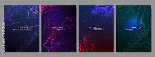 Vector illustration. Dark liquid pattern. Marble effect background. Design elements for poster, book or magazine cover, flyer, layout. Dynamic, color glowing splashes. Dust nebula conception