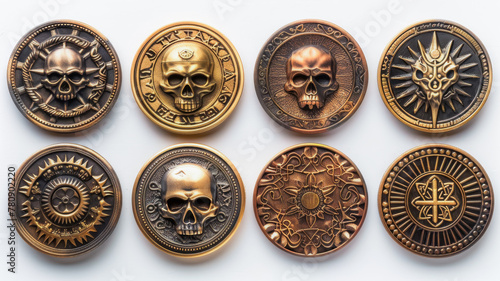Set of Gold Coins with Monster and Skull Designs