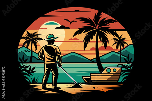 Charming Beach and Fishing MAN Retro Designs unique Souvenir &Touristy designs No clip art please, for t-shirts prints Creativity and an ability to combine old-school charm with modern design principl photo