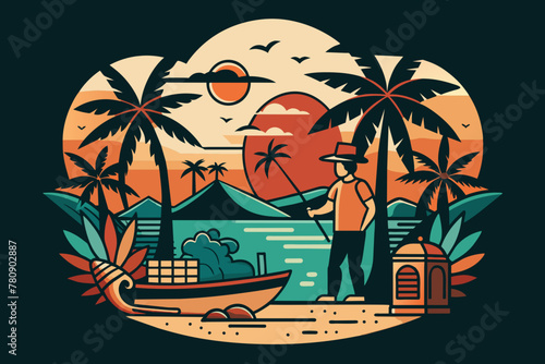 Charming Beach and Fishing MAN Retro Designs unique Souvenir &Touristy designs No clip art please, for t-shirts prints Creativity and an ability to combine old-school charm with modern design principl photo