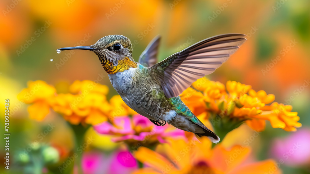 Obraz premium Hummingbird Among Flowers