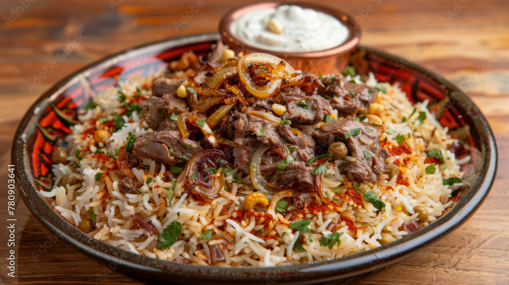 Traditional pakistani biryani with lamb and yogurt Traditional pakistani biryani with lamb and yogurt