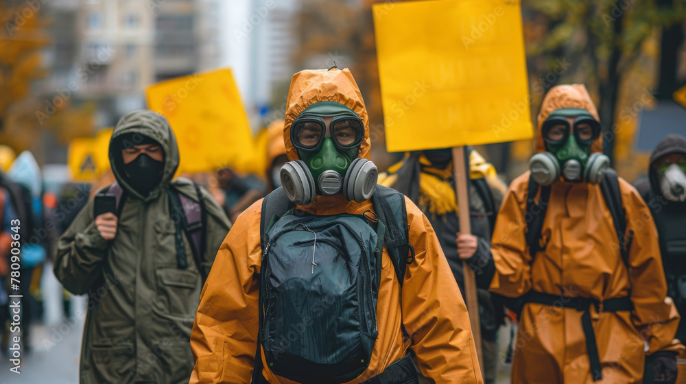 Environmental activists protesting against nuclear energy. Global Climate Strike, international, protests and action against climate change. Generative ai Environmental activists protesting against nuclear energy. Global Climate Strike, international, protests and action against climate change. Generative ai