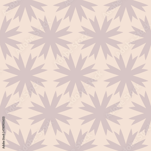 Simple abstract geometric floral seamless pattern. Minimal vector texture with big flower silhouettes. Elegant subtle soft pink background. Repeated geo design for decor, textile, package, wallpaper