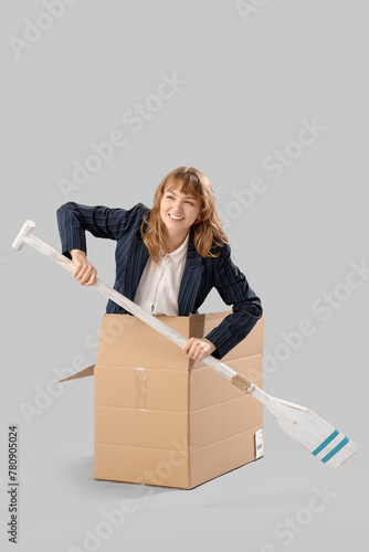 Funny young businesswoman w...