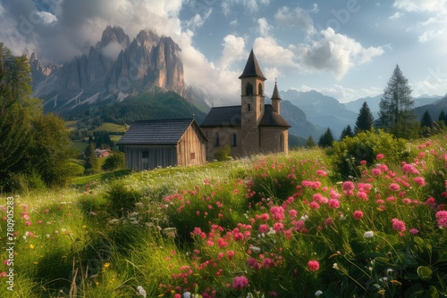 Beautiful landscape of Italian dolomites, Santa Magdalena photo