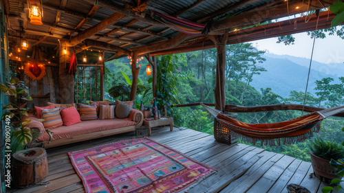The Magic of a Treehouse Amidst Lush Rainforest Canopy © EwaStudio