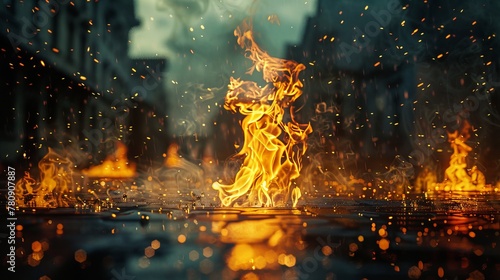 flame in raining day