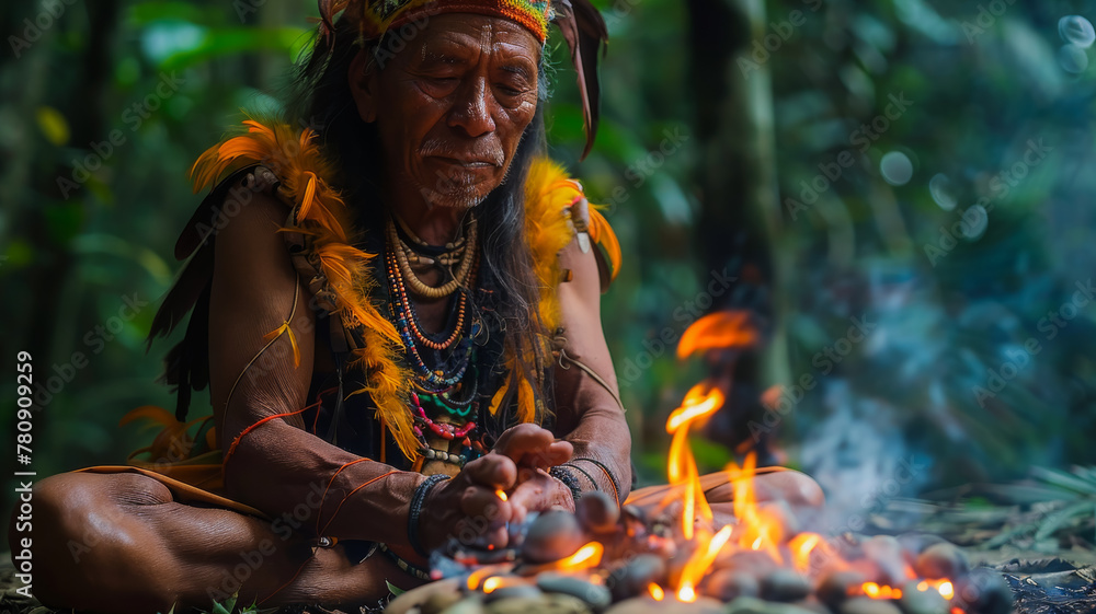 Shaman Performing a Ritual in the Rainforest