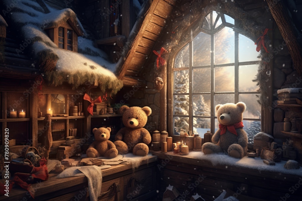 Christmas Scene  A Teddy Bear's Winter Wonderland