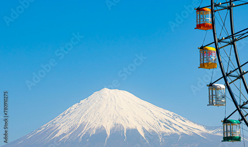Ferris wheel and Mount Fuji. © toptop28