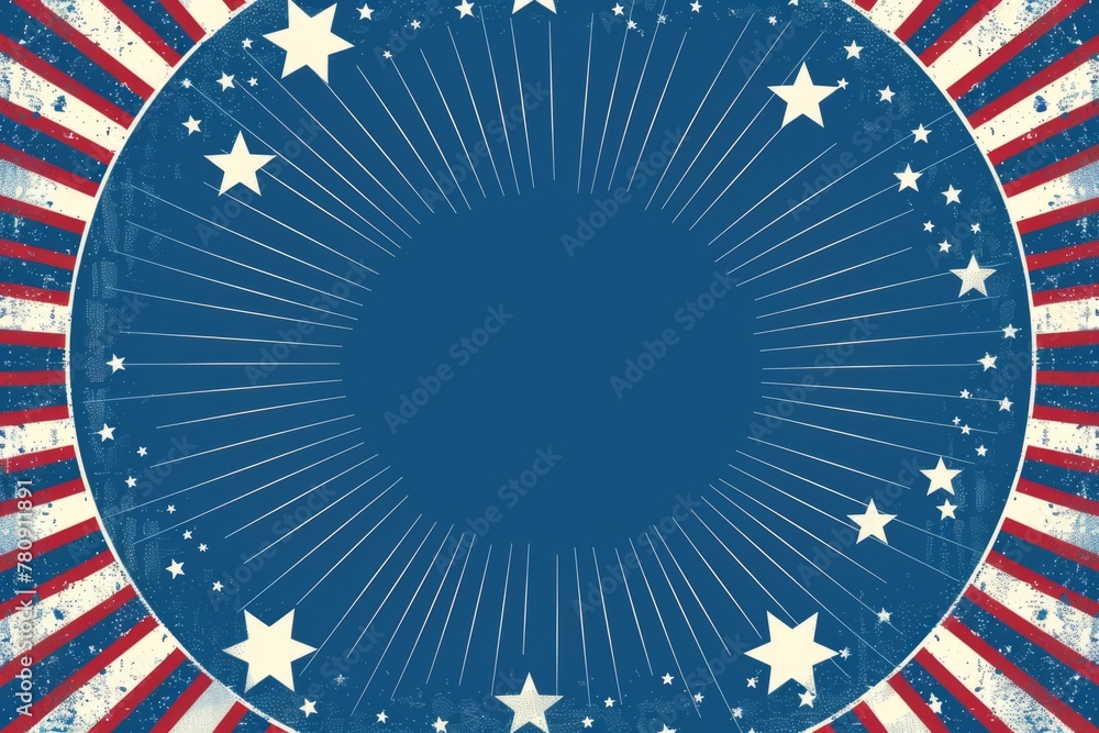 Fototapeta premium An American blue background with stars and stripes on the edges, suitable for a patriotic or political theme Generative AI