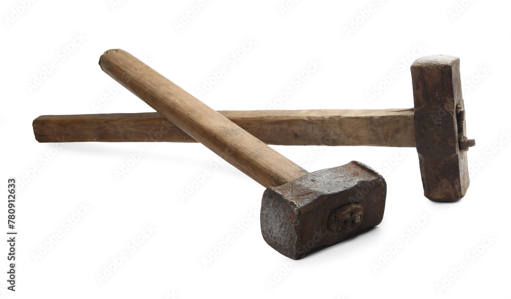 Two sledgehammers isolated on white. Manual tool Two sledgehammers isolated on white. Manual tool