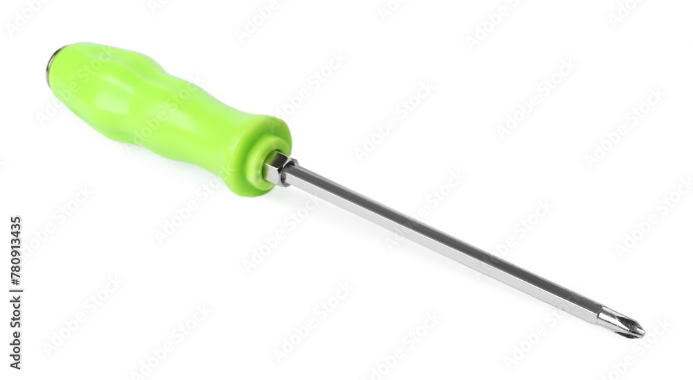 One screwdriver with green handle isolated on white One screwdriver with green handle isolated on white