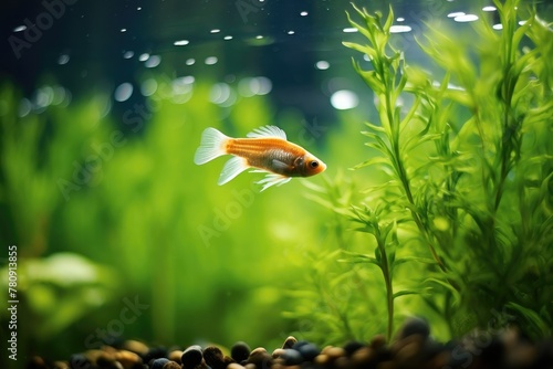 A goldfish swimming in a fish tank. Generative AI. © Natalia