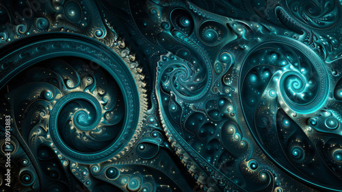 Intricate blue fractal design with spiral and ornate details