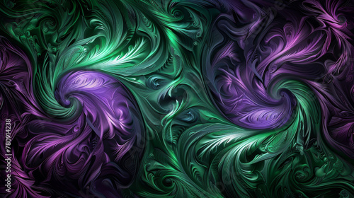Enchanting emerald and purple swirl abstract background