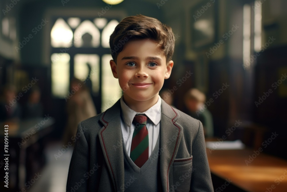 A young boy in a school uniform. Generative AI. A young boy in a school uniform. Generative AI.