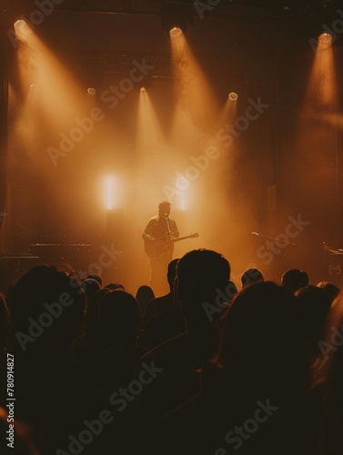Intimate concert setting, performers and crowd connected under the warm glow of stage lights