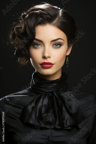 woman in black.  young beautiful woman.  Elegant beauty style