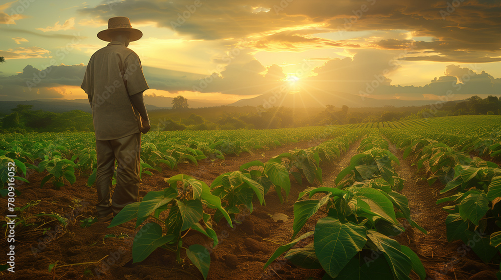 Fototapeta premium farmer in tanzania in a field of cassava