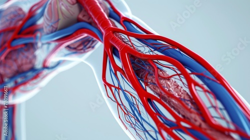 A close up of a human arm with a red and blue vein. Generative AI.