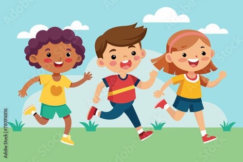 Vector Graphic of Children Running Together 