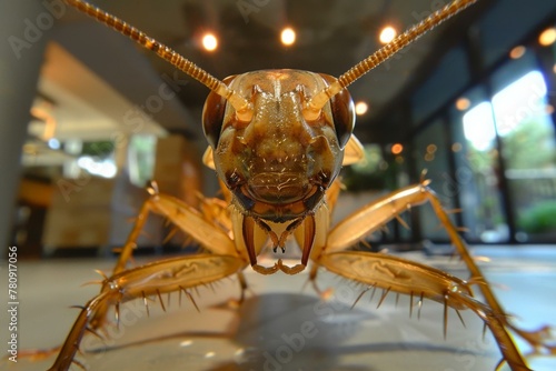 A close up of a large insect with long legs and antennae. Generative AI. © Natalia