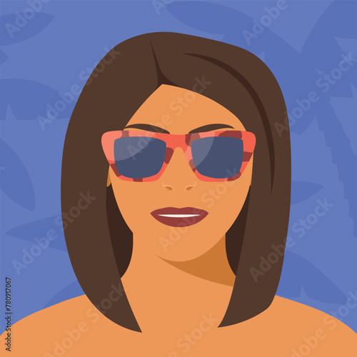 girl wearing sunglasses enjoying summer vacation- vector illustration