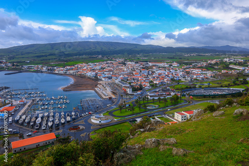 Praia da Vitória na Ilha Terceira nos Açores, visita panorâmica aérea.  photo