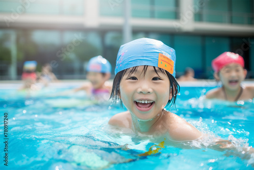 プールで遊ぶ日本人の子供達 photo