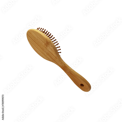 Wooden hairbrush isolated object bamboo material eco-friendly natural concept, personal woman beauty accessory, soft focus clipping path © Contes de fée 