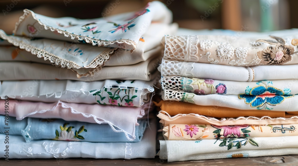 A stack of old-fashioned handkerchiefs